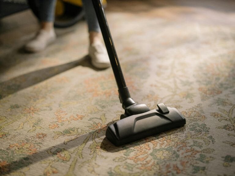 person cleaning rug